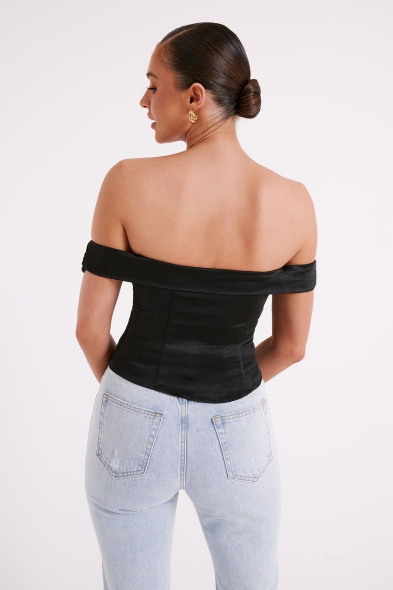 Women's Meshki Anysa Satin Strapless Tops Black Australia | V2W-3507