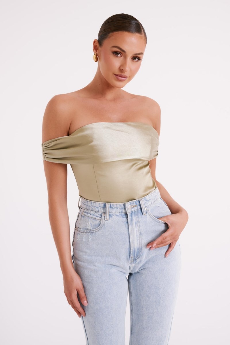 Women's Meshki Anysa Satin Strapless Tops Green Australia | C3C-2669