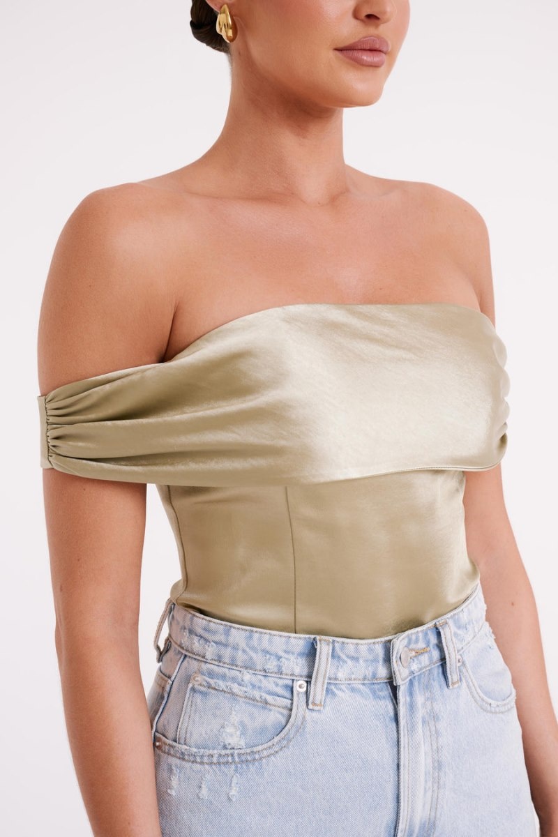 Women's Meshki Anysa Satin Strapless Tops Green Australia | C3C-2669