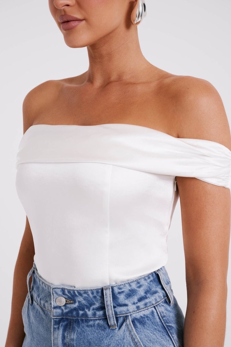 Women's Meshki Anysa Satin Strapless Tops White Australia | T3K-4343