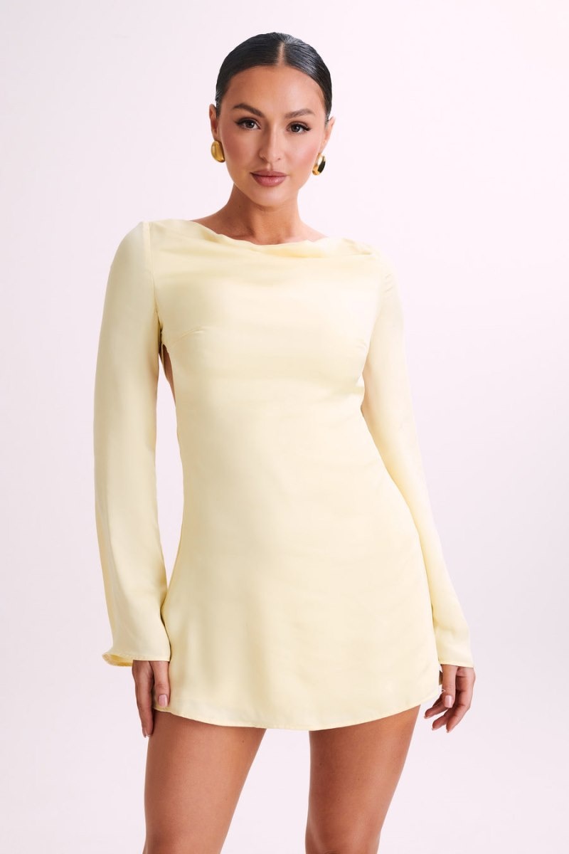 Women's Meshki Ariana Satin Cowl Mini Dress Lemon Australia | M9V-8216