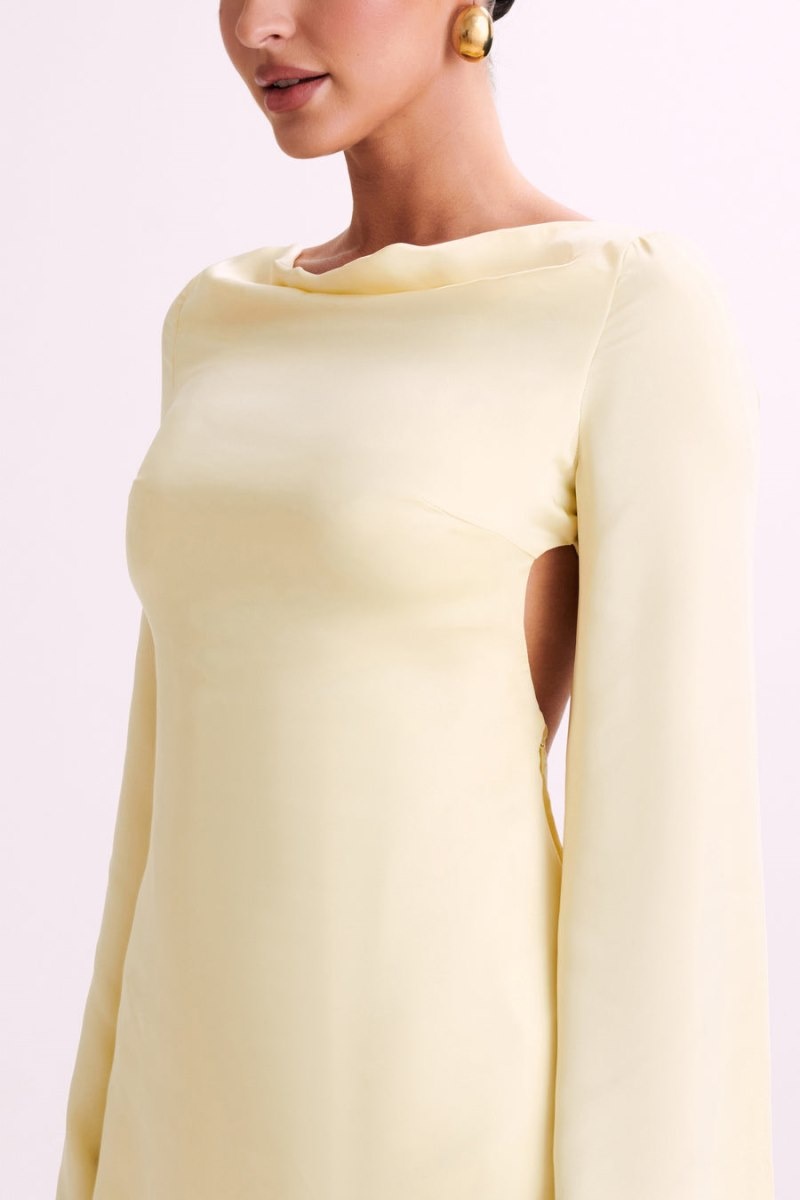 Women's Meshki Ariana Satin Cowl Mini Dress Lemon Australia | M9V-8216