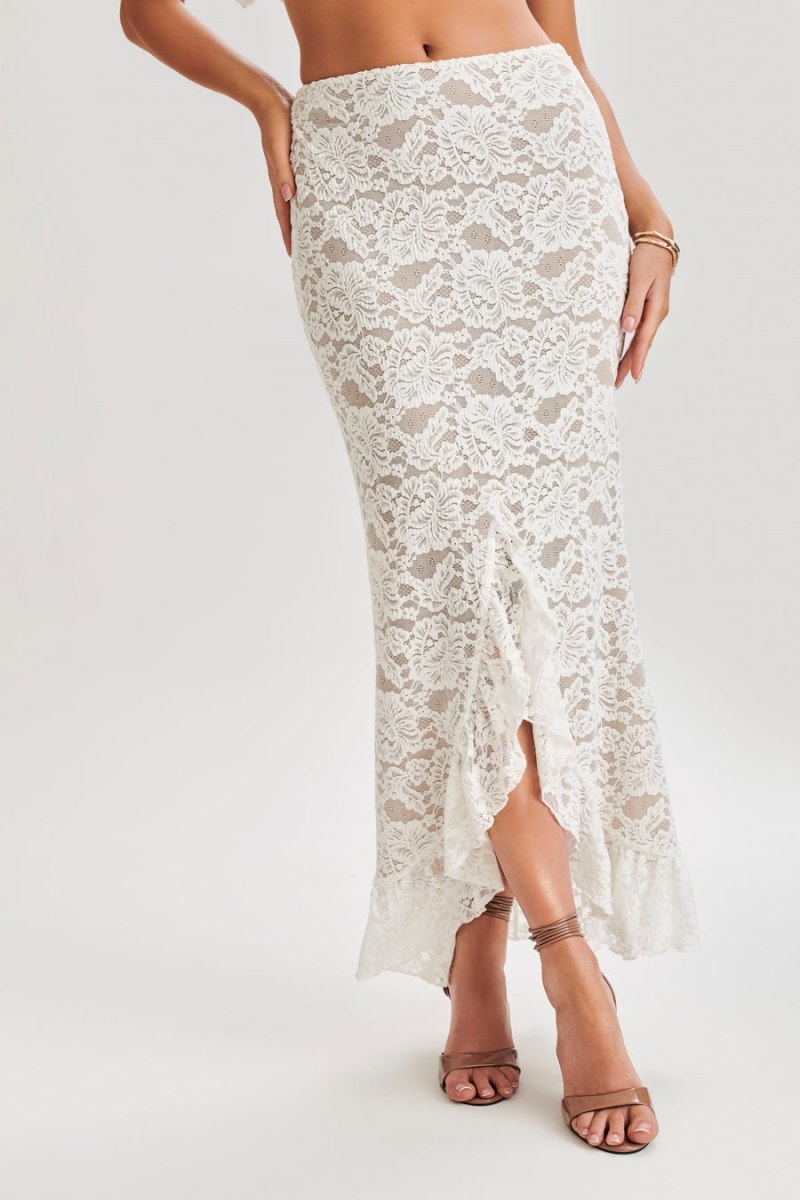 Women's Meshki Artemis Lace Plisse Maxi Skirts White Australia | Z9H-5366