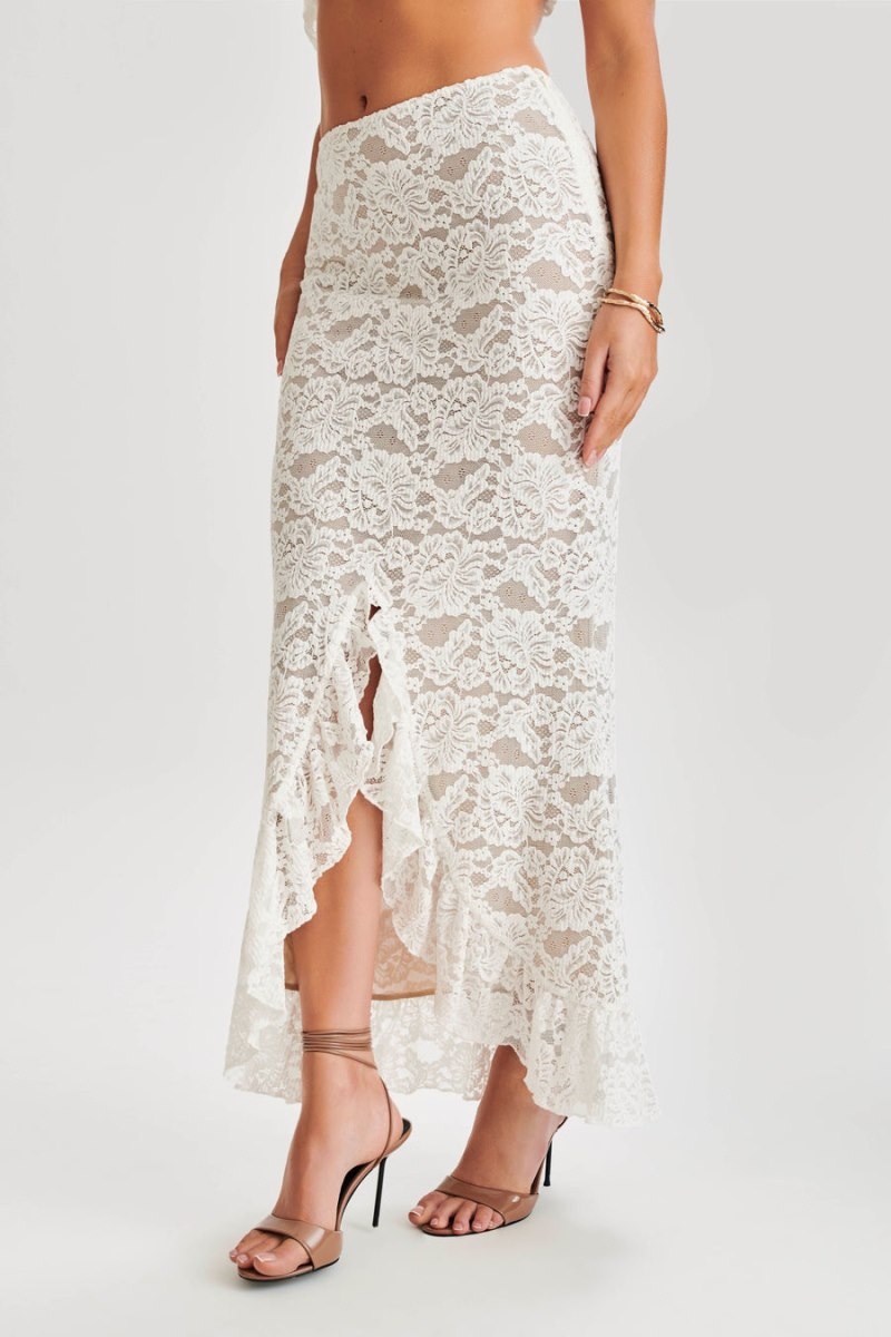 Women's Meshki Artemis Lace Plisse Maxi Skirts White Australia | Z9H-5366