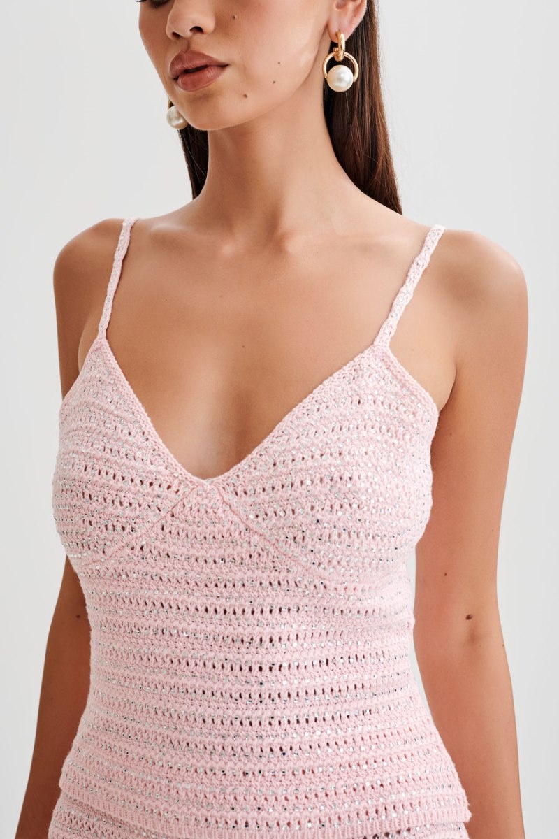 Women's Meshki Arwen Embellished Knit Tops Pink Australia | B3D-3915