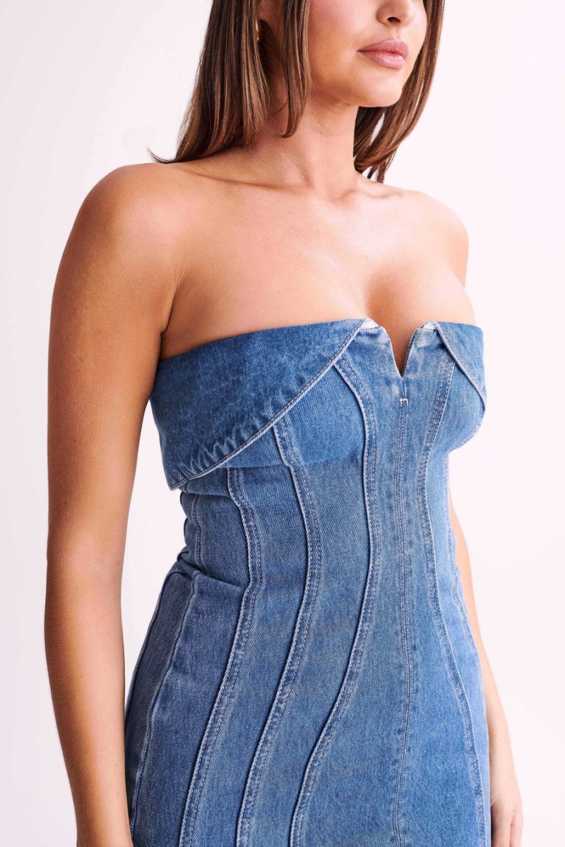 Women's Meshki Aryana Denim Mini Dress Blue Australia | Z2Y-0574