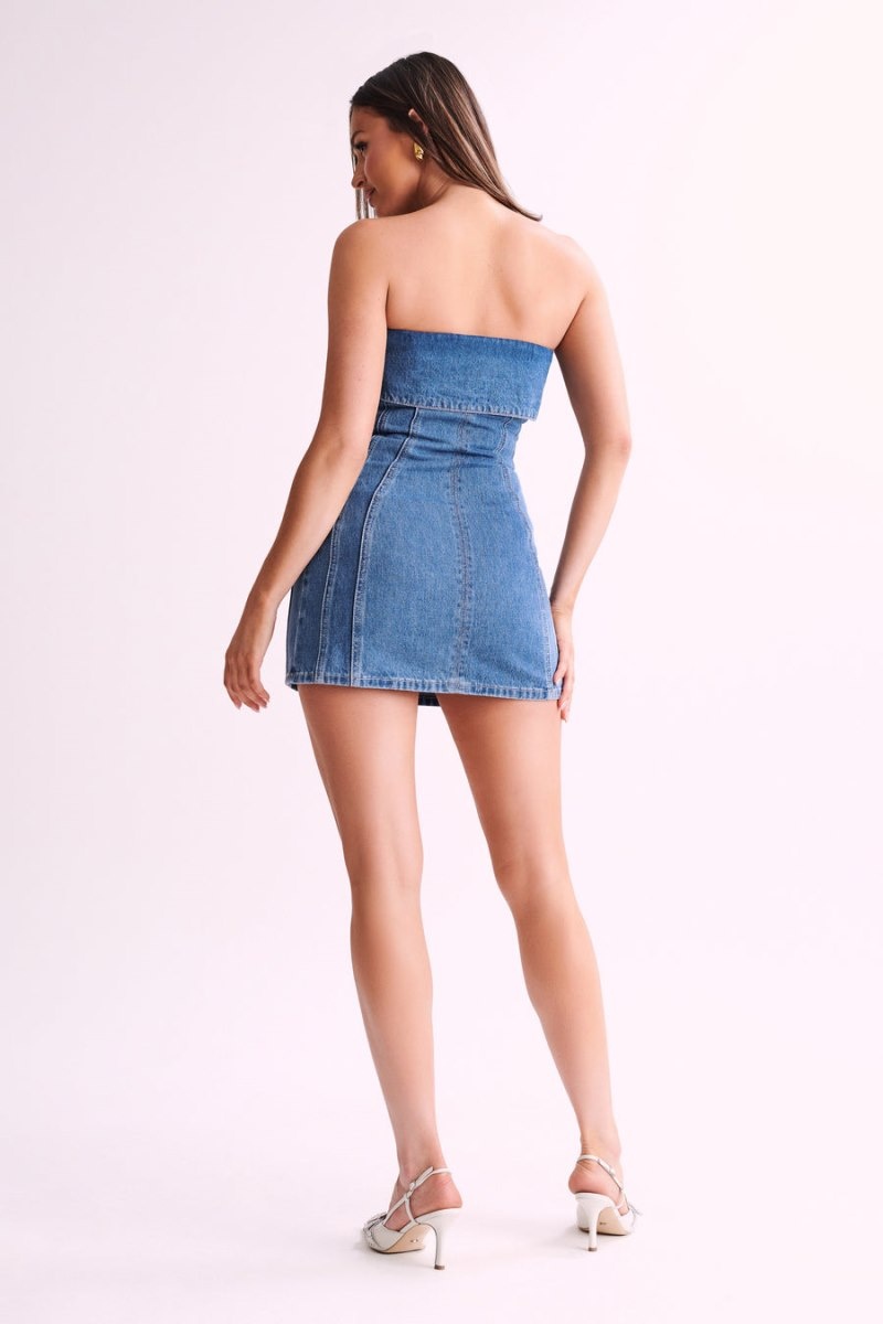 Women's Meshki Aryana Denim Mini Dress Blue Australia | Z2Y-0574