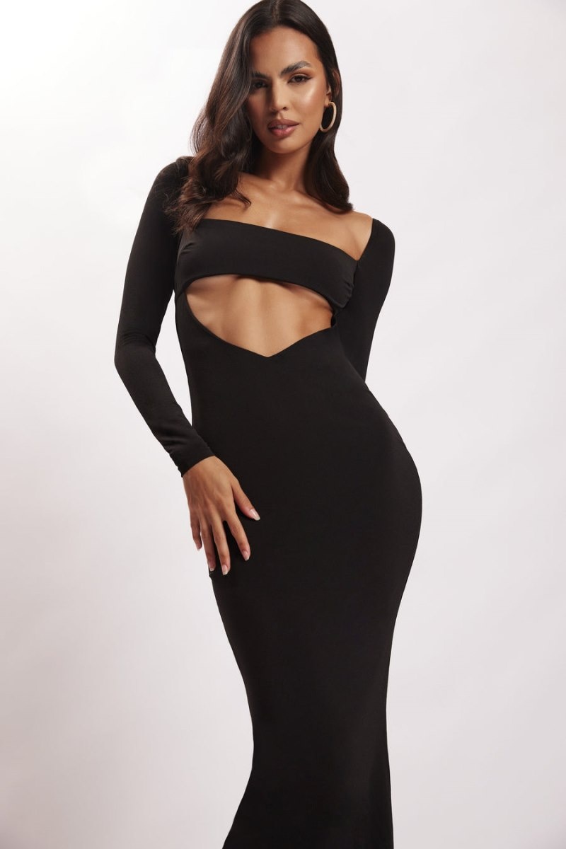 Women's Meshki Ashleigh Cut Out Bandeau Maxi Dress Black Australia | N0V-4104