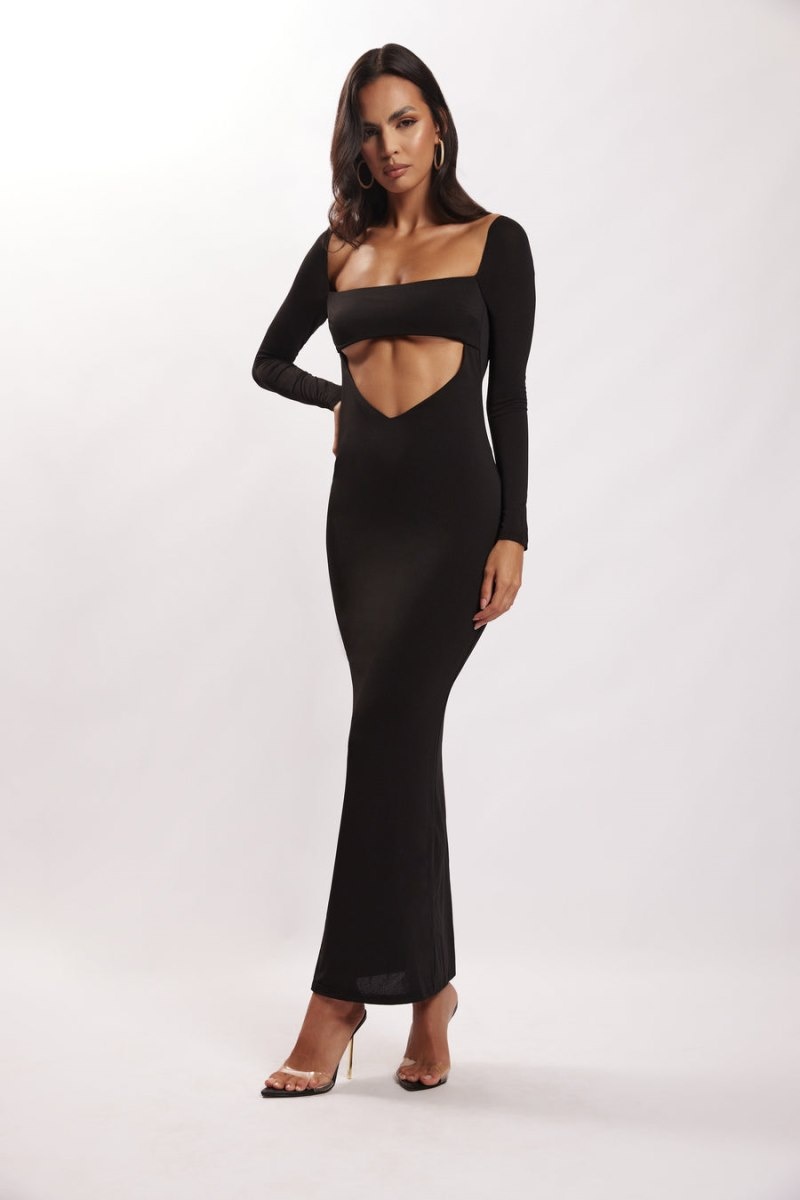 Women's Meshki Ashleigh Cut Out Bandeau Maxi Dress Black Australia | N0V-4104