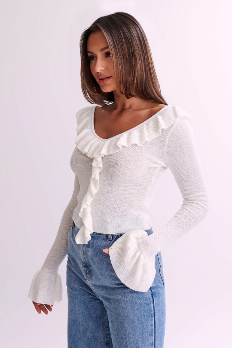 Women's Meshki Aster Knit Frill Tops White Australia | Z2H-4441