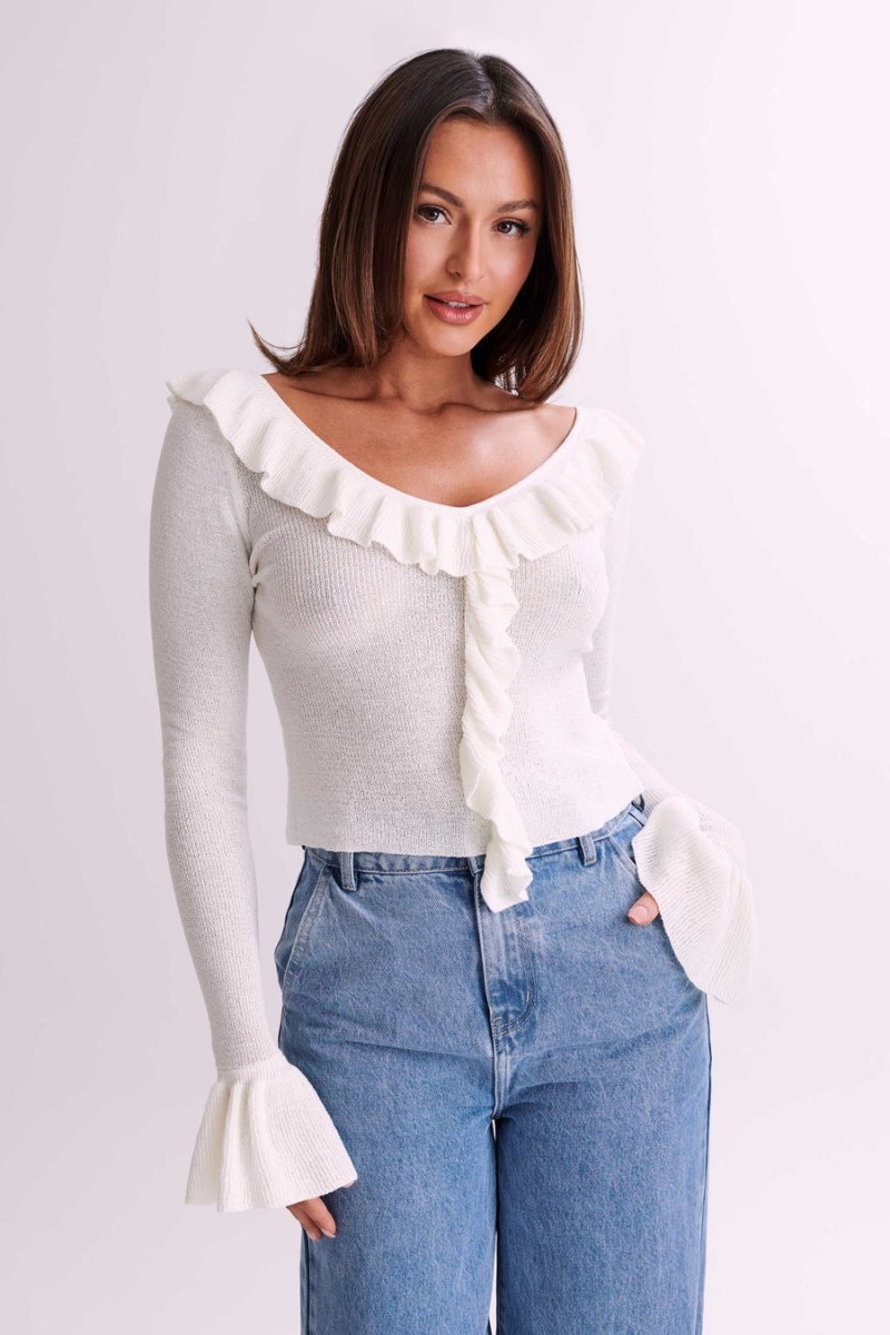 Women's Meshki Aster Knit Frill Tops White Australia | Z2H-4441