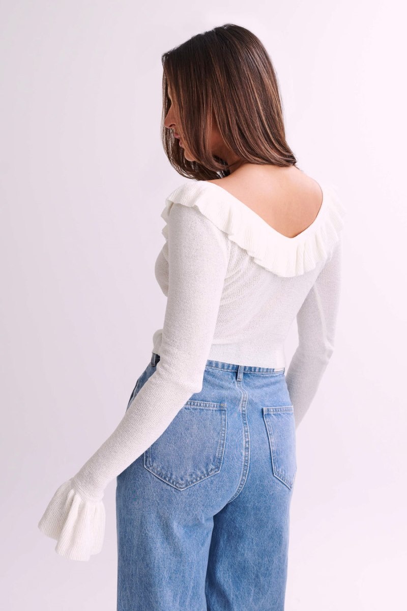 Women's Meshki Aster Knit Frill Tops White Australia | Z2H-4441