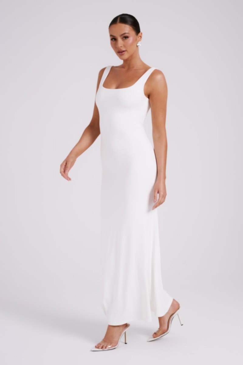 Women's Meshki Aubree Recycled Nylon Fishtail Maxi Dress White Australia | N7I-6529