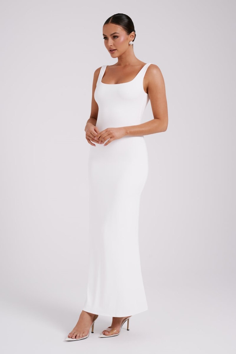 Women's Meshki Aubree Recycled Nylon Fishtail Maxi Dress White Australia | N7I-6529