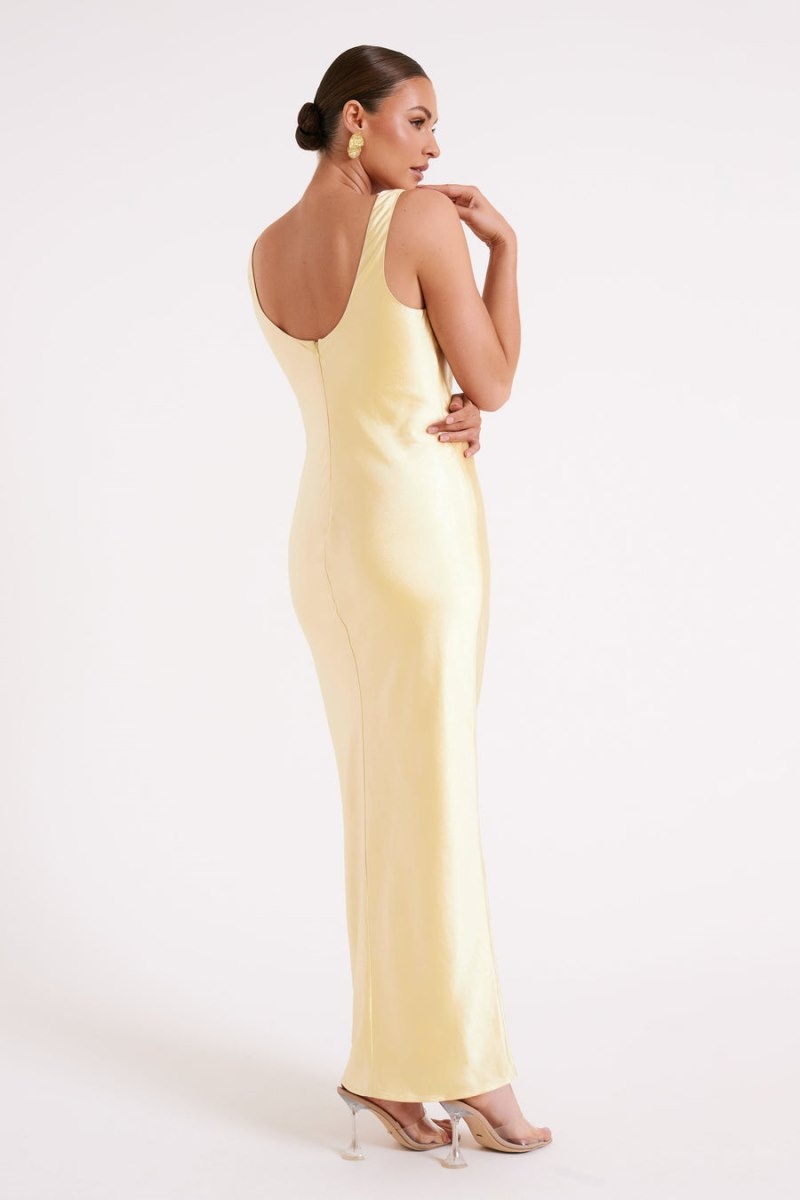 Women's Meshki Aubrie Keyhole Satin Maxi Dress Light Yellow Australia | M2C-9360