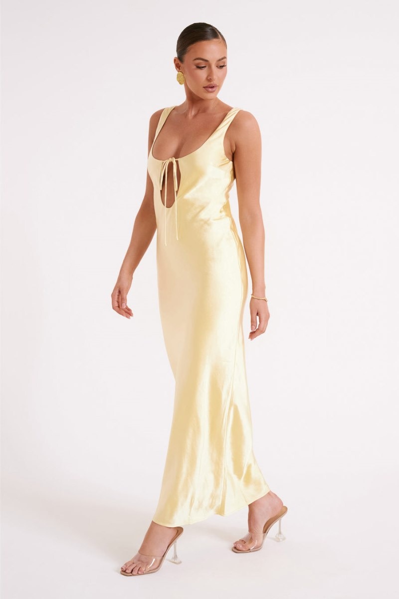 Women's Meshki Aubrie Keyhole Satin Maxi Dress Light Yellow Australia | M2C-9360