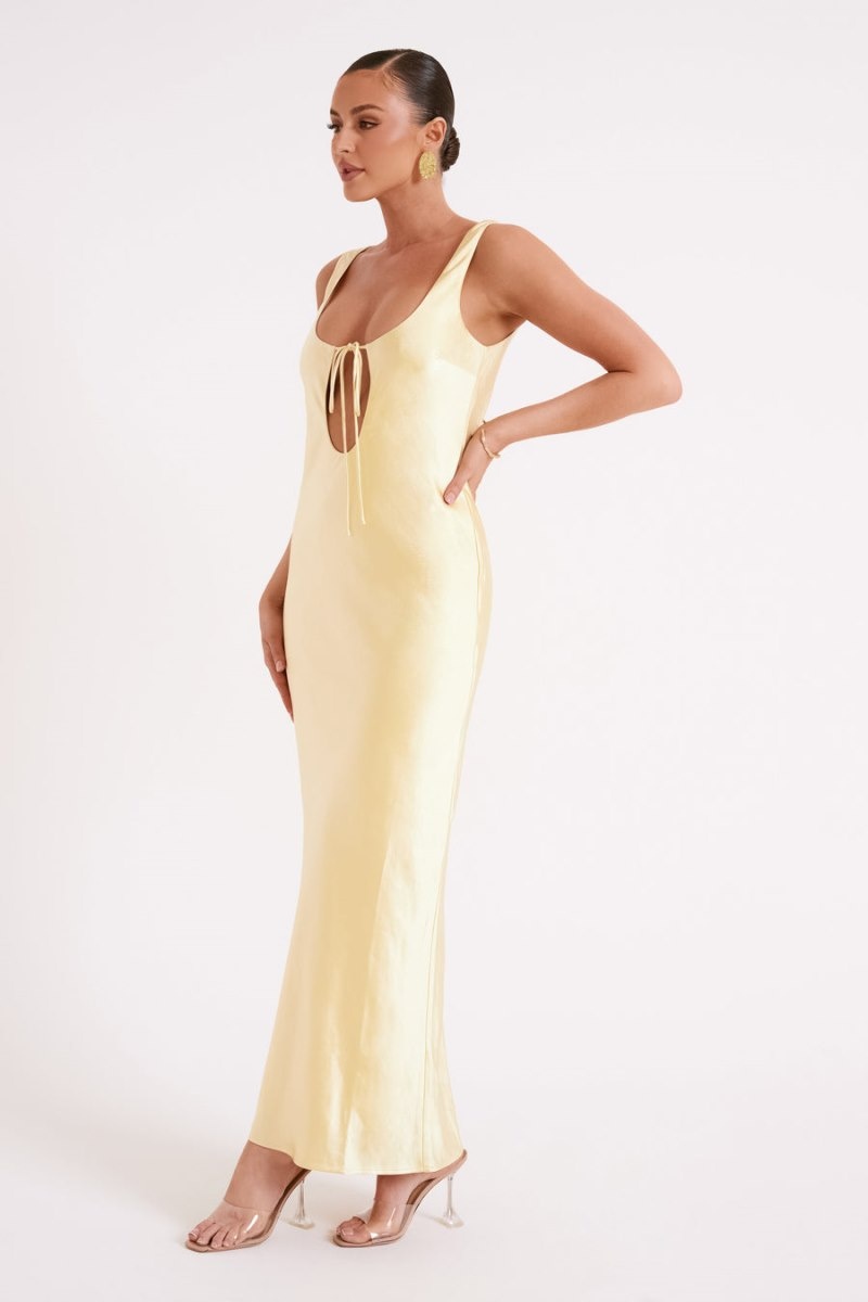 Women's Meshki Aubrie Keyhole Satin Maxi Dress Light Yellow Australia | M2C-9360