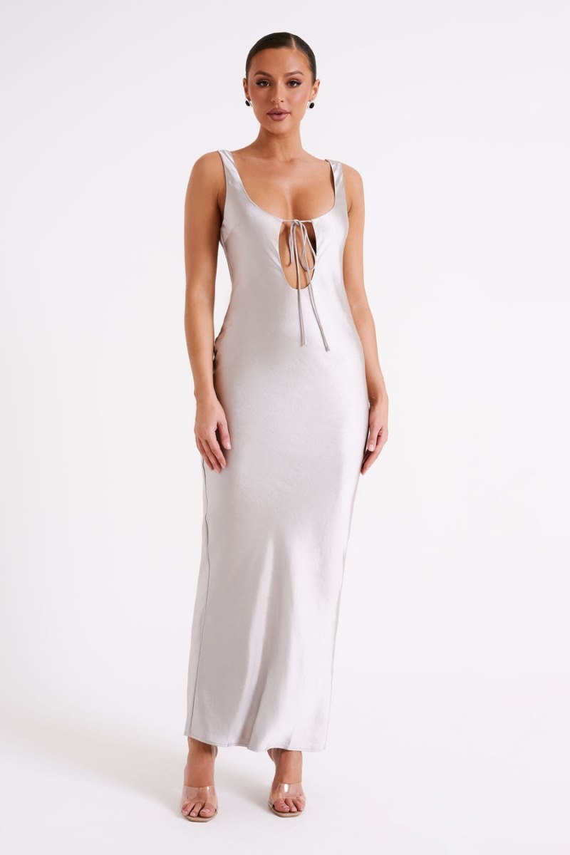 Women's Meshki Aubrie Keyhole Satin Maxi Dress Silver Australia | X2E-8153