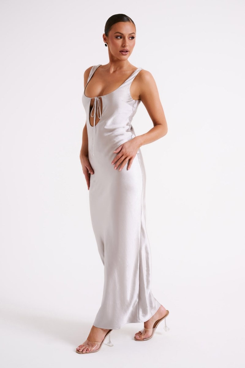 Women's Meshki Aubrie Keyhole Satin Maxi Dress Silver Australia | X2E-8153