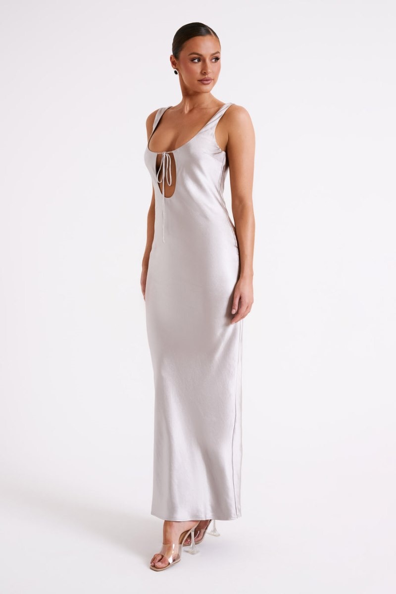 Women's Meshki Aubrie Keyhole Satin Maxi Dress Silver Australia | X2E-8153