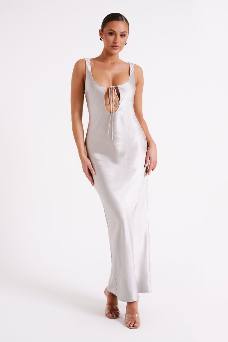 Women's Meshki Aubrie Keyhole Satin Maxi Dress Silver Australia | X2E-8153