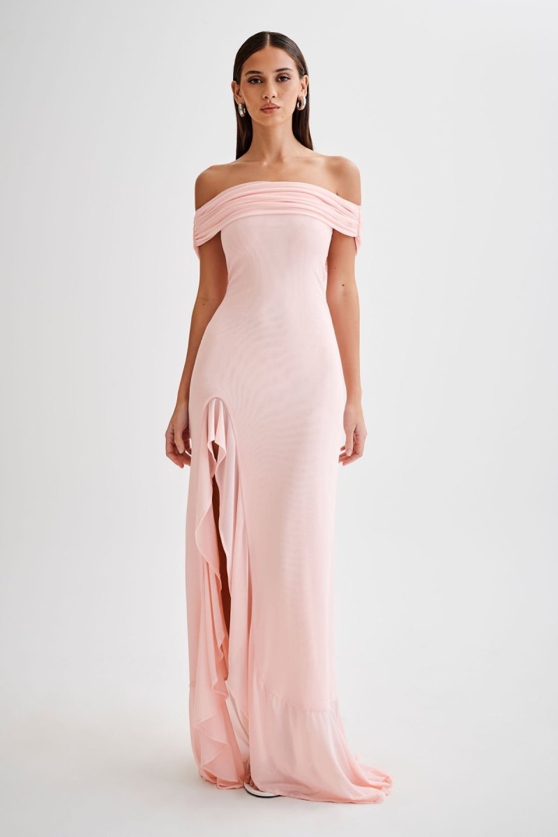 Women\'s Meshki Audrey Off Shoulder Mesh Maxi Dress Pink Australia | L5P-6693