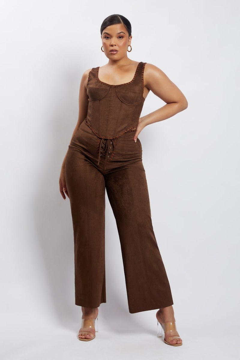 Women's Meshki Audrey Suede Wideleg Pants Chocolate Australia | Z7P-9246