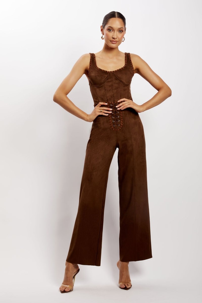 Women's Meshki Audrey Suede Wideleg Pants Chocolate Australia | Z7P-9246