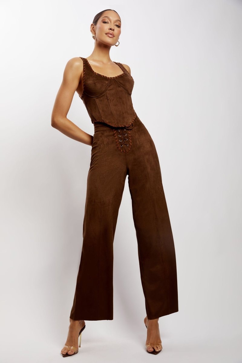 Women\'s Meshki Audrey Suede Wideleg Pants Chocolate Australia | Z7P-9246