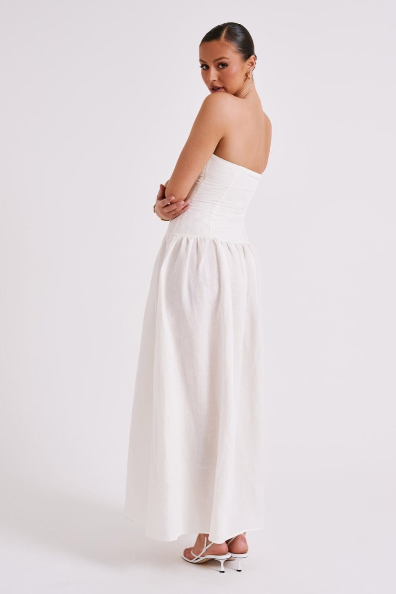 Women's Meshki Audrina Strapless Linen Maxi Dress White Australia | X3J-7478