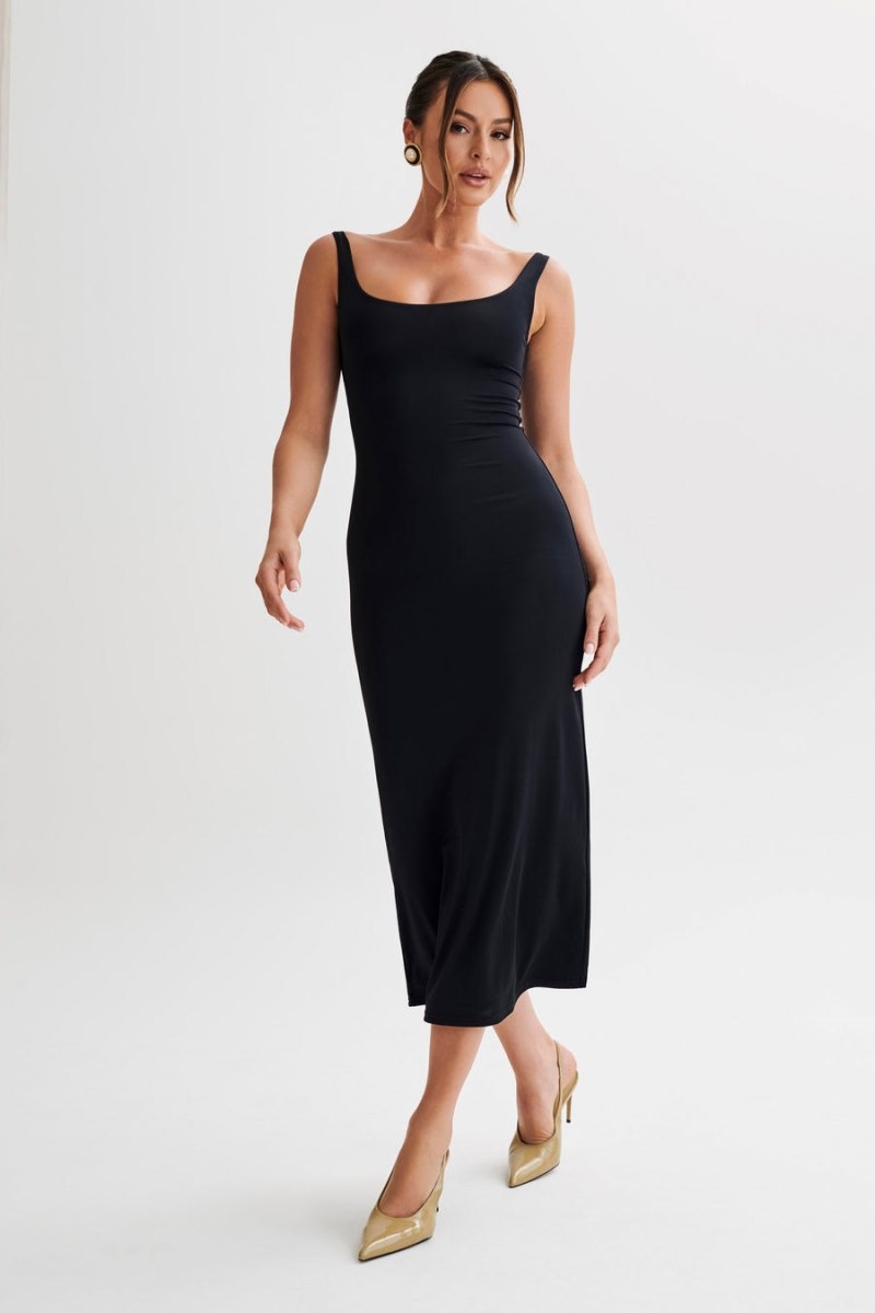 Women's Meshki Augustine Slinky Scoop Midi Dress Black Australia | T7U-8518