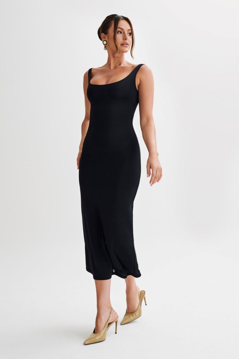 Women's Meshki Augustine Slinky Scoop Midi Dress Black Australia | T7U-8518