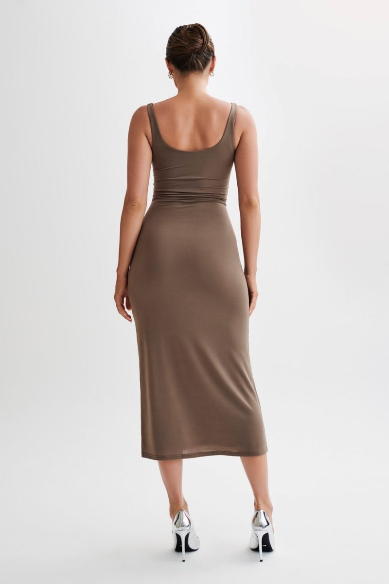 Women's Meshki Augustine Slinky Scoop Midi Dress Chocolate Australia | I2I-6374