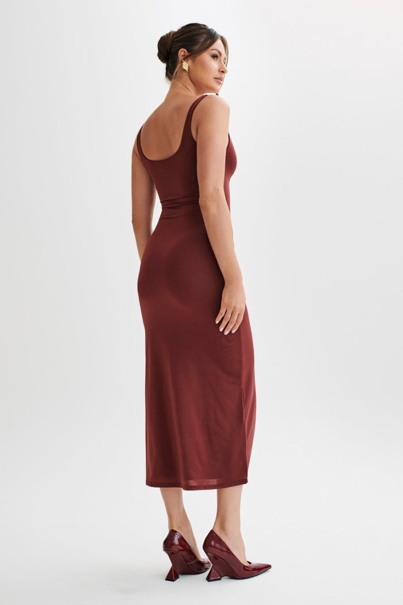 Women's Meshki Augustine Slinky Scoop Midi Dress Dark Red Australia | F9L-9957