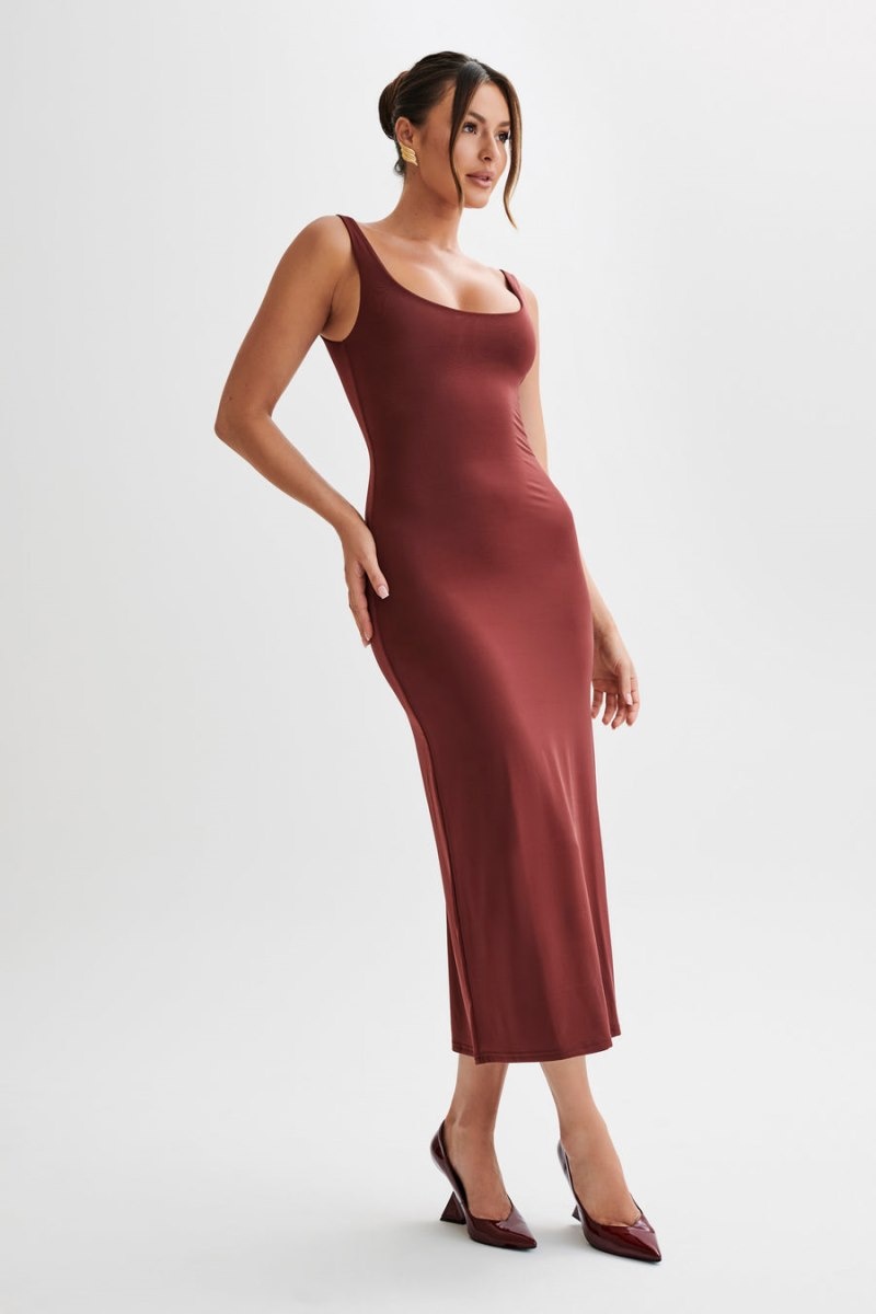 Women's Meshki Augustine Slinky Scoop Midi Dress Dark Red Australia | F9L-9957