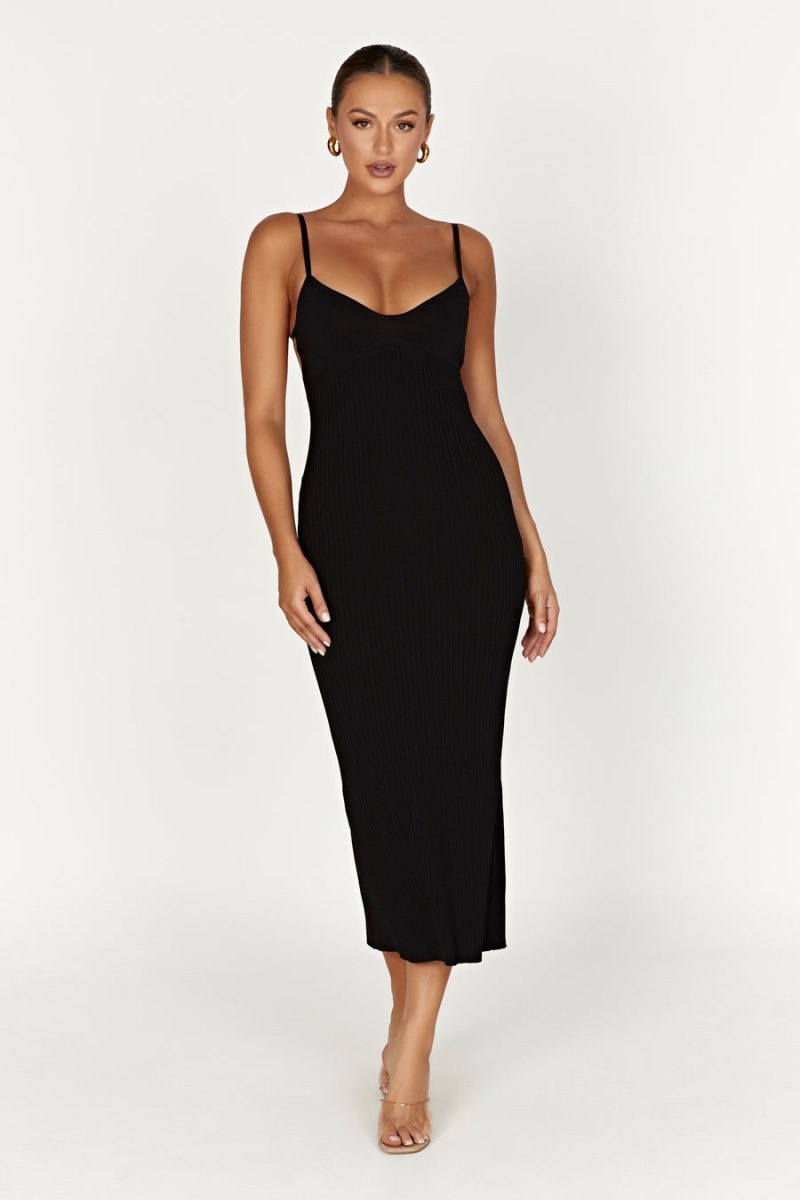 Women's Meshki Avalon Backless Knit Midi Dress Black Australia | F6W-9178