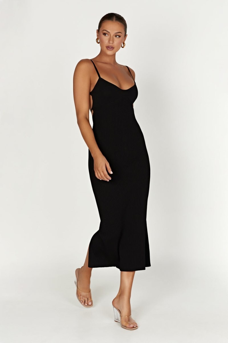 Women's Meshki Avalon Backless Knit Midi Dress Black Australia | F6W-9178