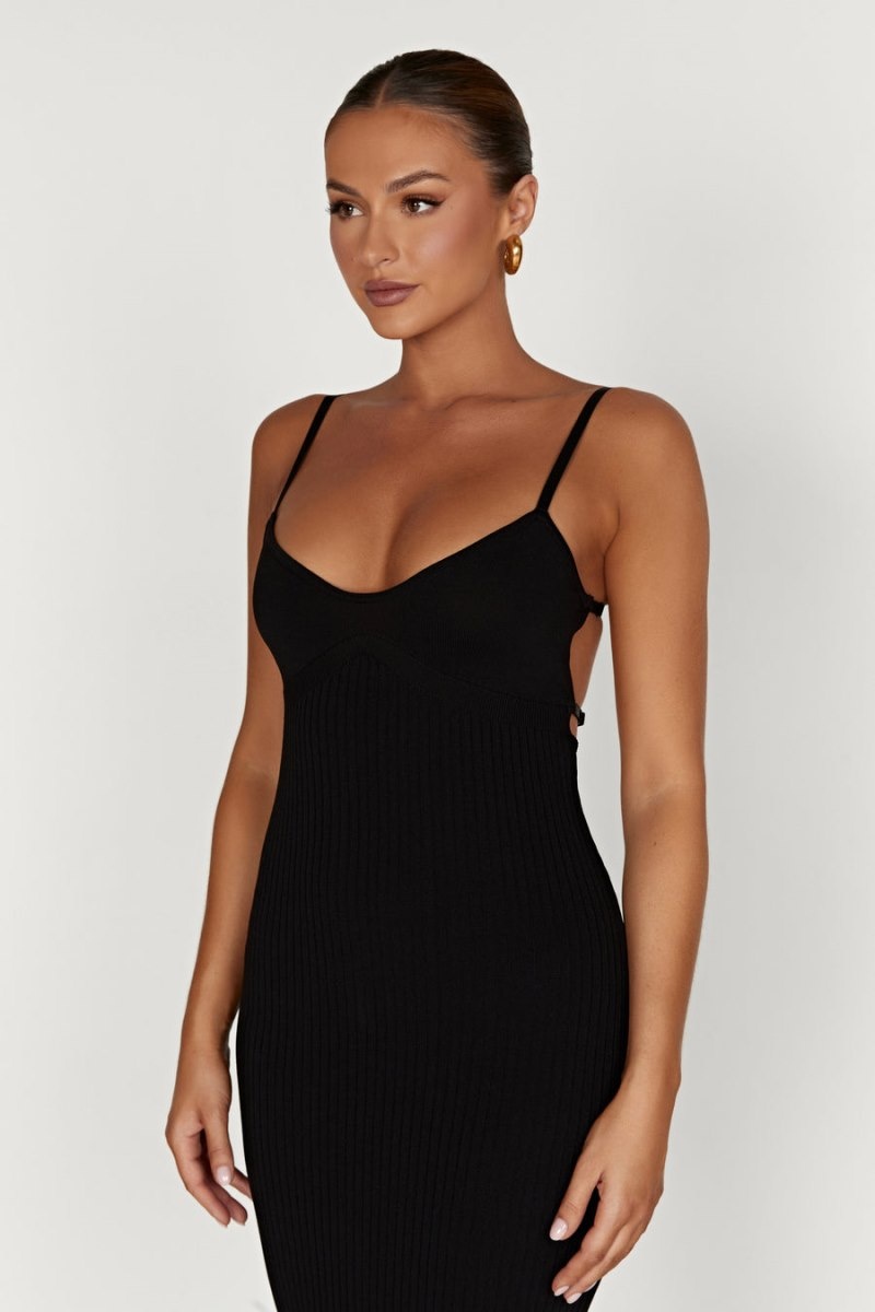 Women's Meshki Avalon Backless Knit Midi Dress Black Australia | F6W-9178