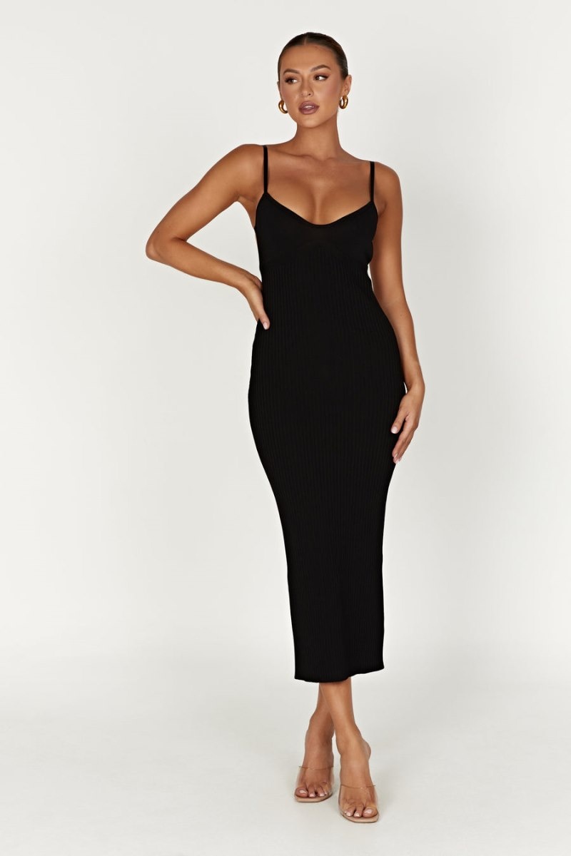 Women's Meshki Avalon Backless Knit Midi Dress Black Australia | F6W-9178