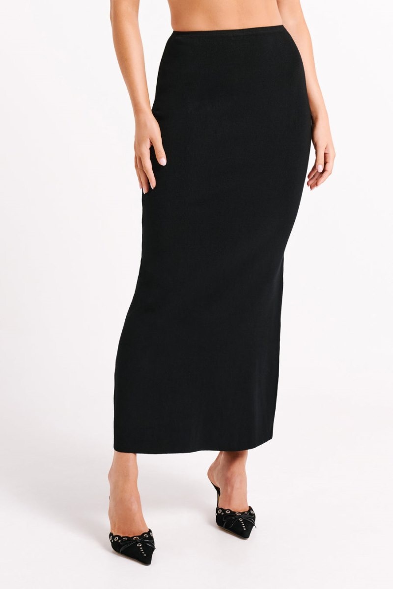 Women's Meshki Avani Mid Rise Knit Maxi Skirts Black Australia | K6C-3968