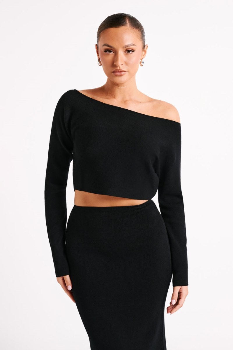 Women's Meshki Avani Oversized One Shoulder Jumper Black Australia | L3B-6933