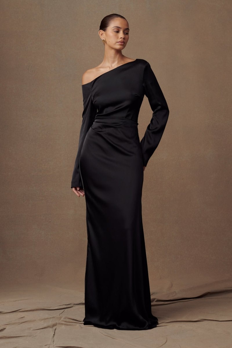 Women's Meshki Avery Long Sleeve Maxi Dress Black Australia | S1J-2304