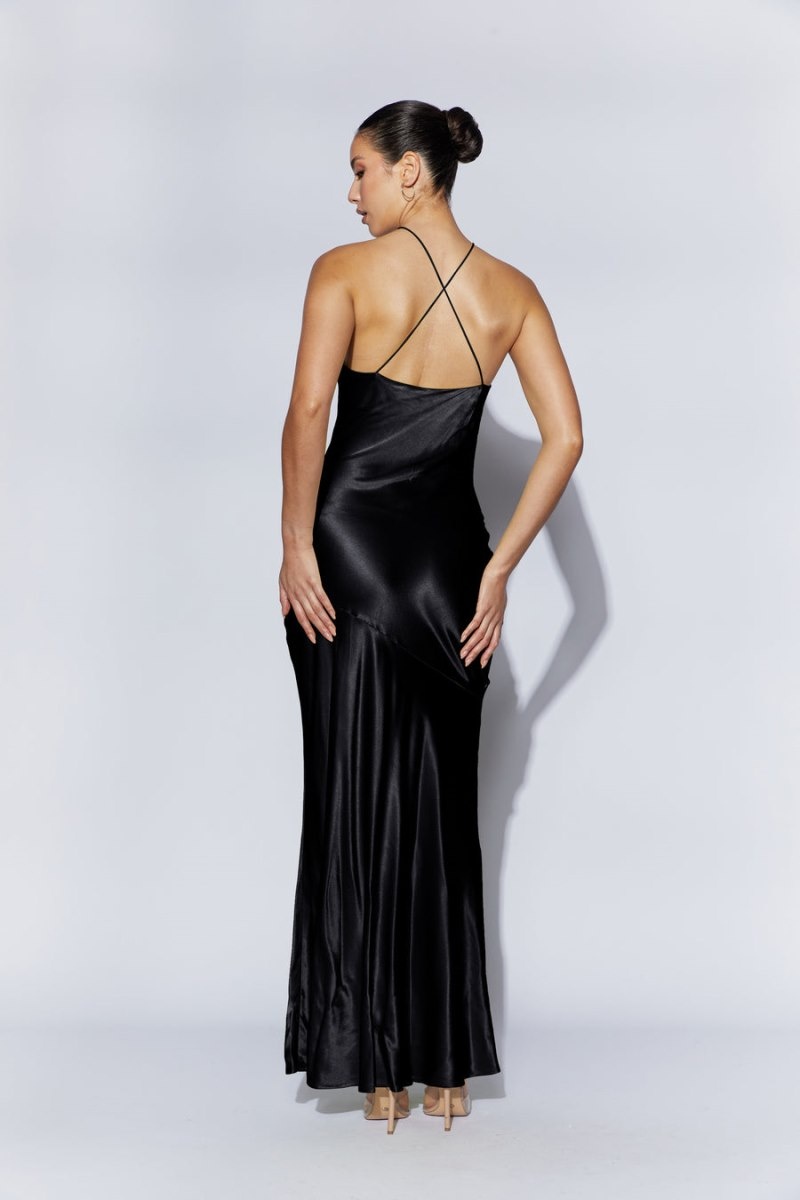 Women's Meshki Avery Satin Halter Maxi Dress Black Australia | M7C-2441