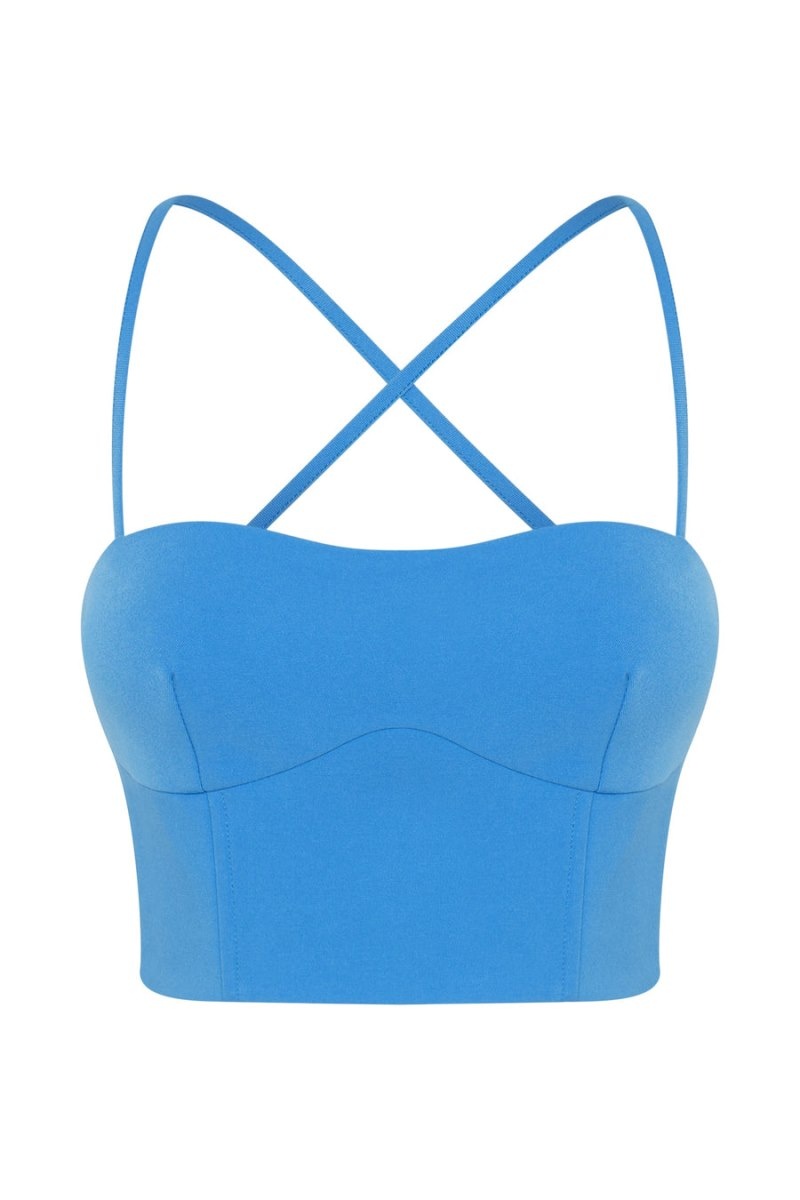 Women's Meshki Bahar Seam Line Crop Tops Blue Australia | V5Y-1883