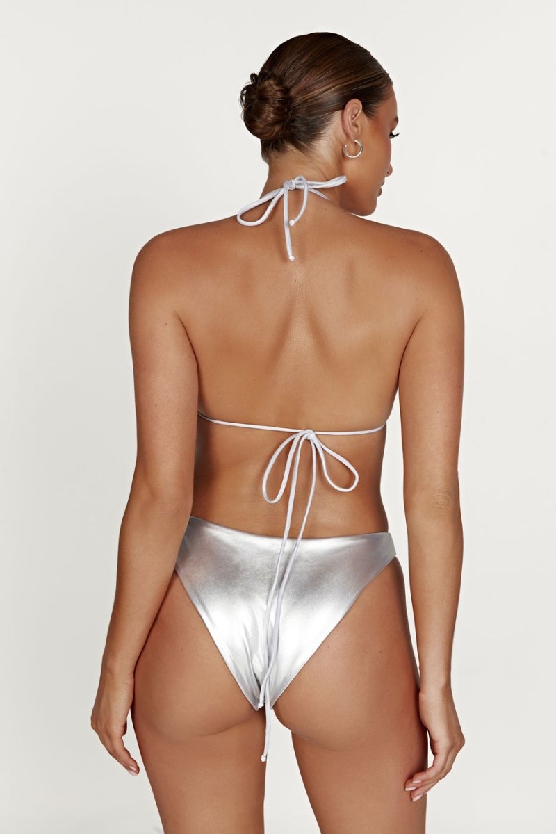 Women's Meshki Bambi Metallic Cheeky Cut Bikini Bottoms Bikinis Silver Australia | K2J-2196