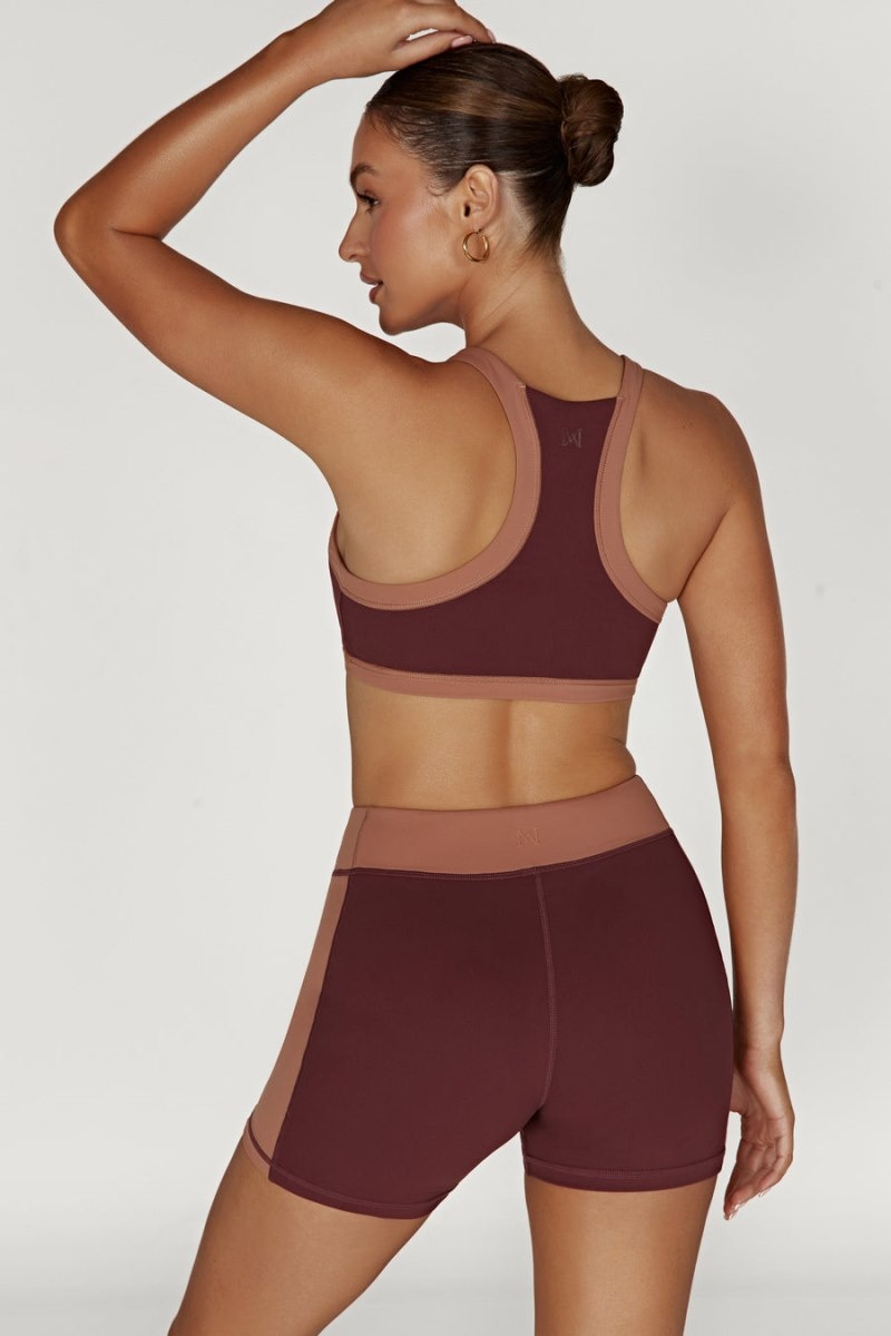 Women's Meshki Becca Two Tone Cropped Sports Bras Dark Red / Tan Australia | K2Z-6304