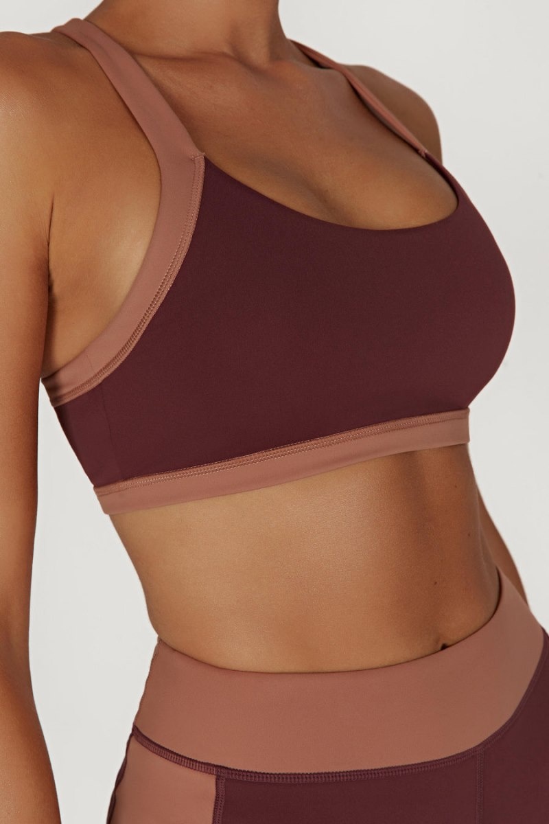 Women's Meshki Becca Two Tone Cropped Sports Bras Dark Red / Tan Australia | K2Z-6304