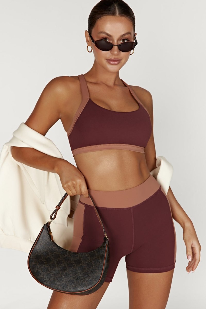 Women's Meshki Becca Two Tone Cropped Sports Bras Dark Red / Tan Australia | K2Z-6304