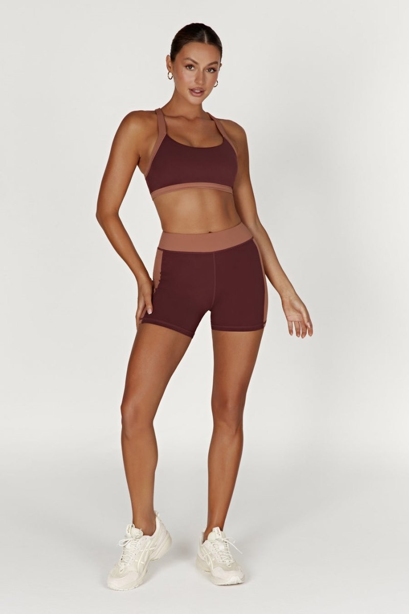 Women's Meshki Becca Two Tone Cropped Sports Bras Dark Red / Tan Australia | K2Z-6304