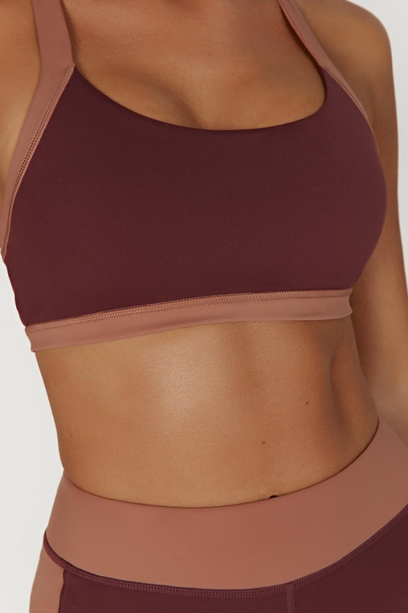 Women's Meshki Becca Two Tone Cropped Sports Bras Dark Red / Tan Australia | K2Z-6304